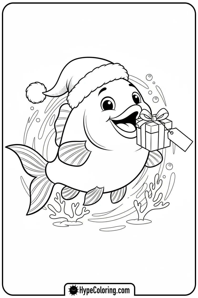 fish-wearing-santa-hat - coloring book pages of fish
