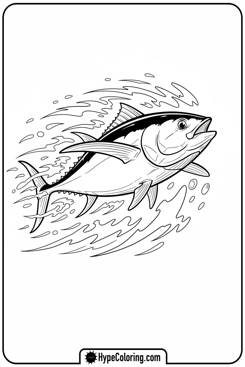 tuna-fish-zipping-through-water - coloring book pages of fish