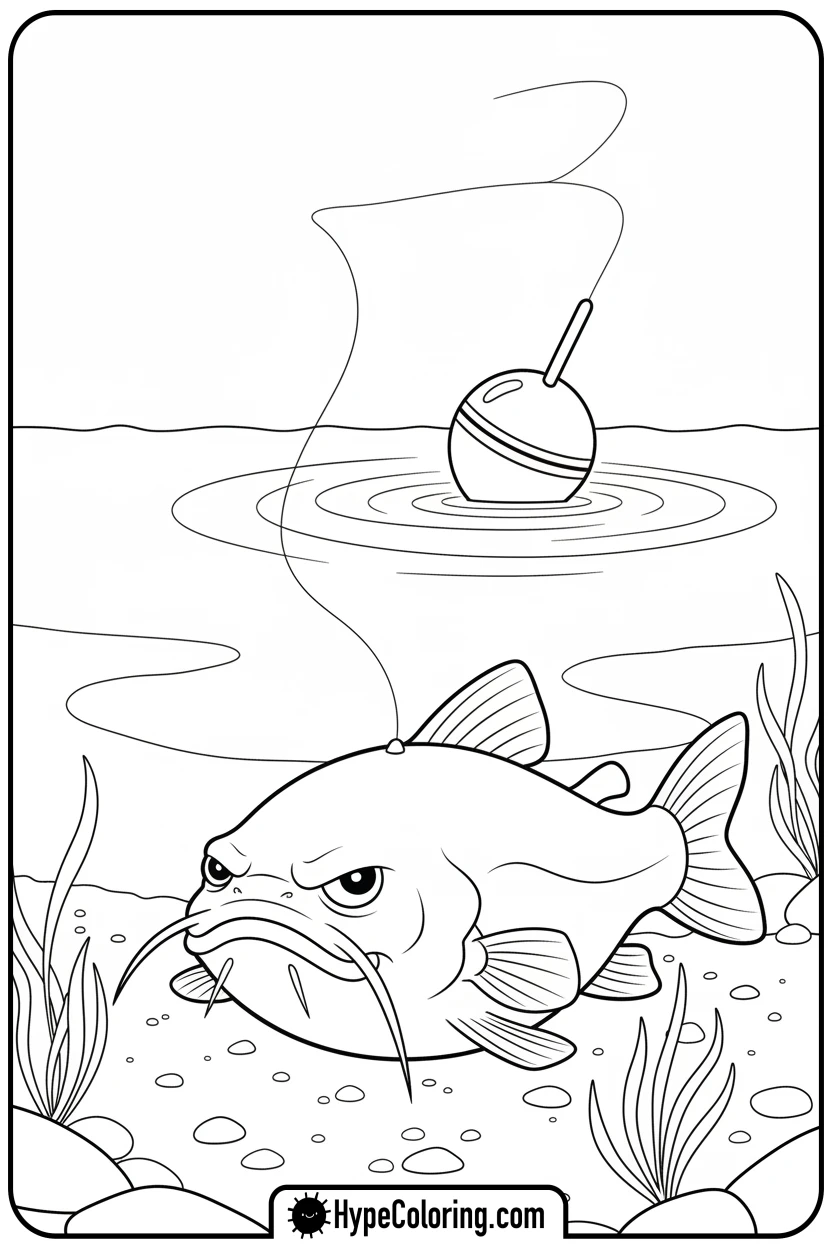 catfish-watching-fishing-bobber - coloring book pages of fish