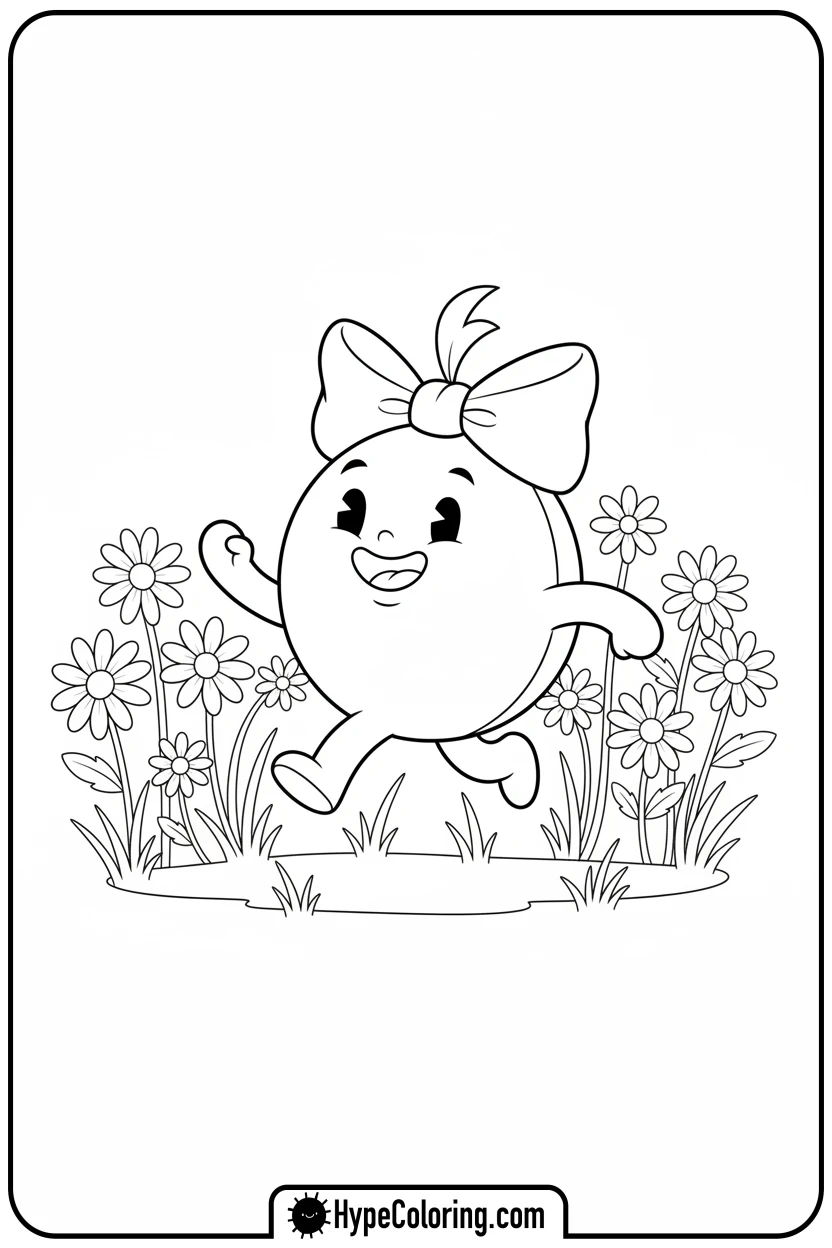 happy-bow-skipping-through-flowers - coloring pages bows