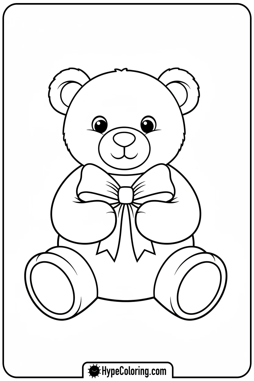 teddy-bear-holding-large-bow - coloring pages bows