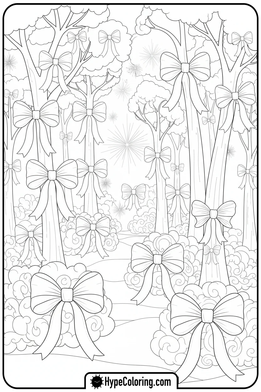 enchanted-forest-with-bows - coloring pages bows