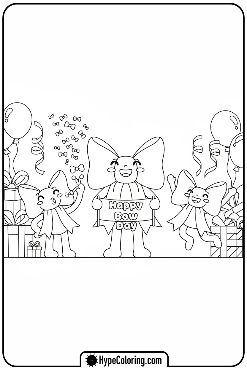 bow-characters-celebrating - coloring pages bows