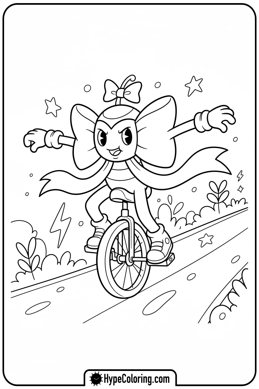 sporty-bow-riding-unicycle - coloring pages bows