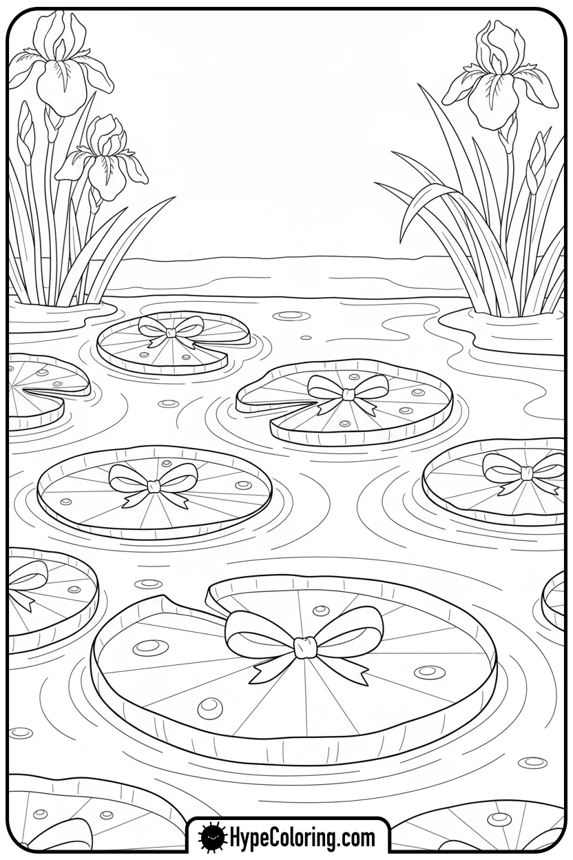 bows-on-lily-pads-in-pond - coloring pages bows