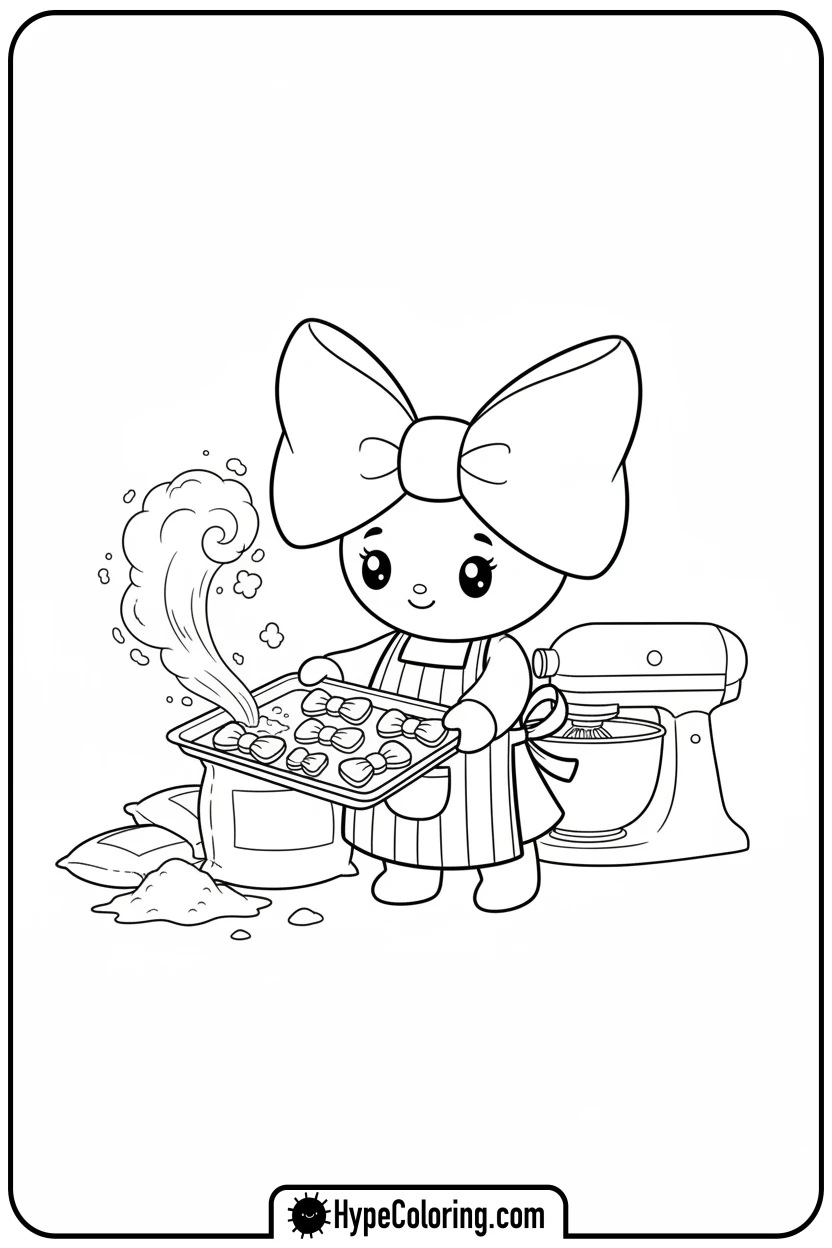 bow-character-baking-cookies - coloring pages bows