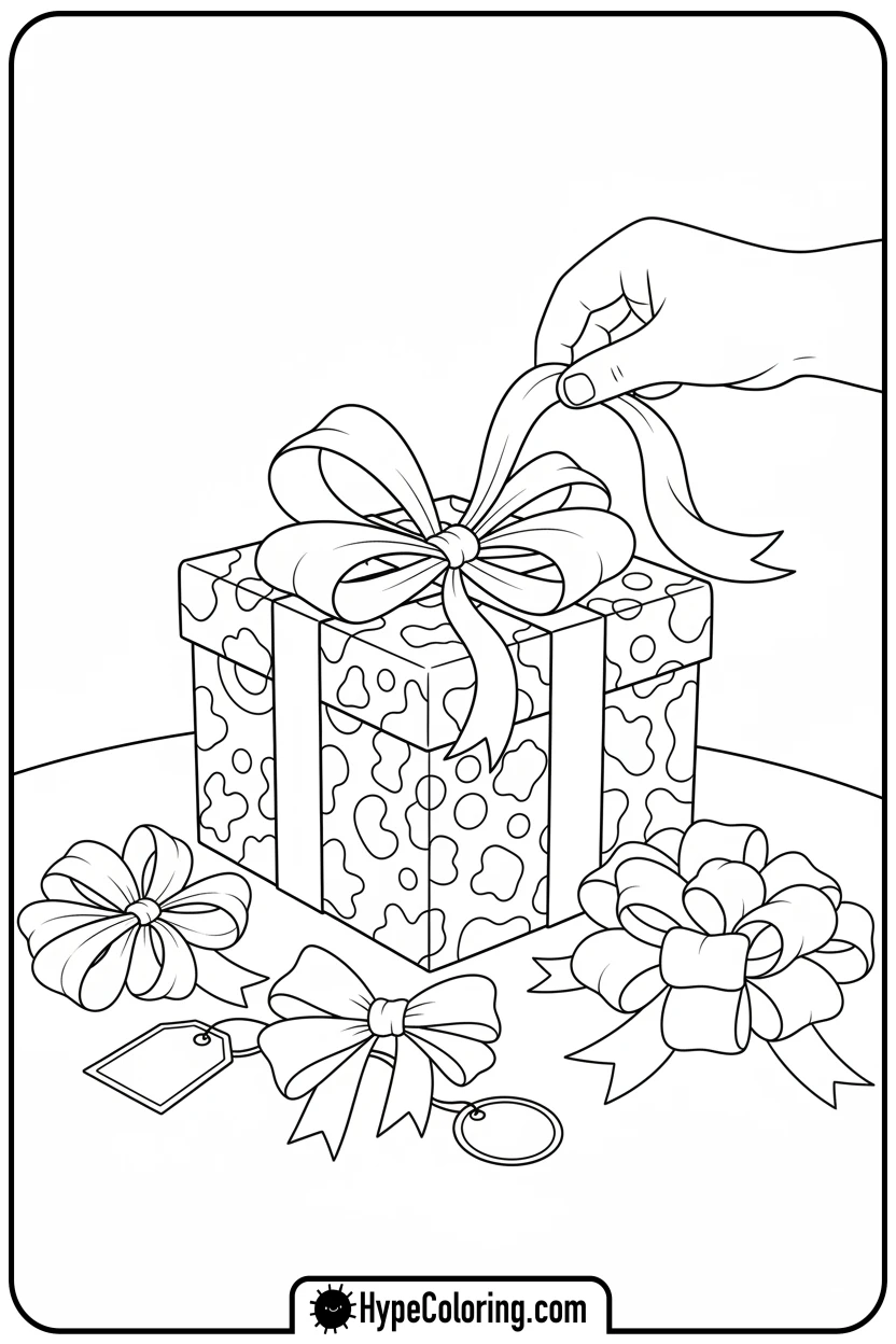 hand-tying-bow-on-gift - coloring pages bows