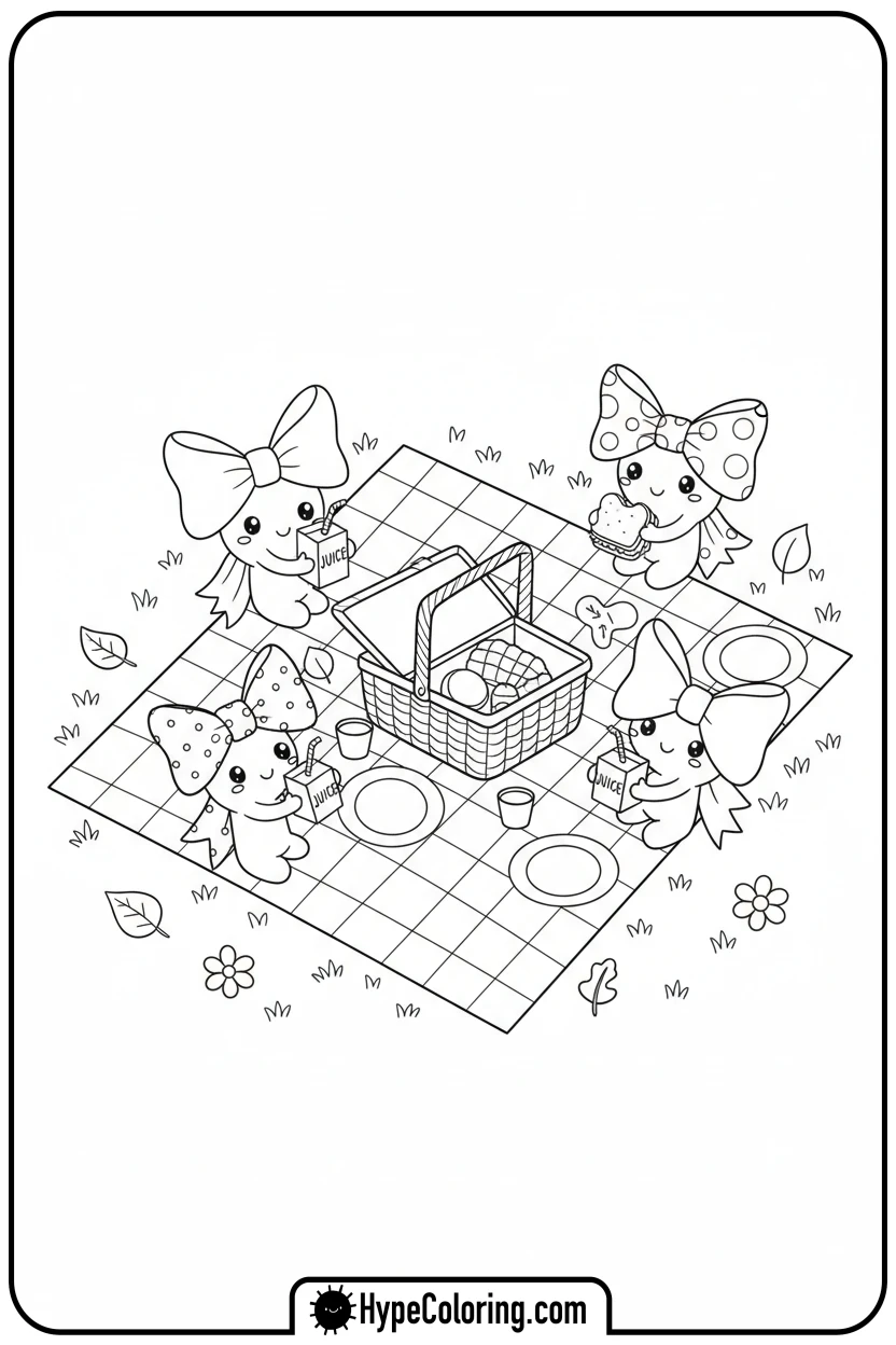 bow-characters-having-picnic - coloring pages bows