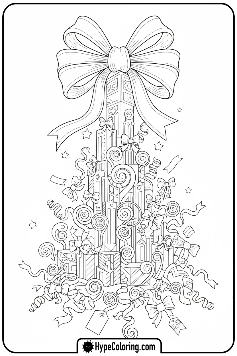 colossal-bow-on-gift-box - coloring pages bows