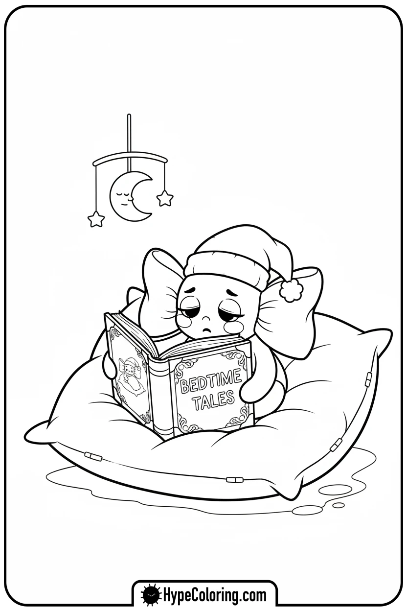 sleepy-bow-reading-book - coloring pages bows