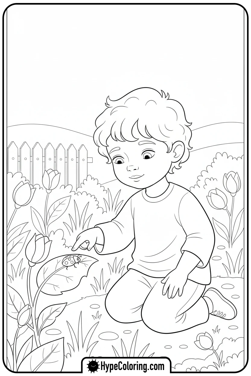 Click to download PDF child-observing-a-ladybug - coloring pages for mental health
