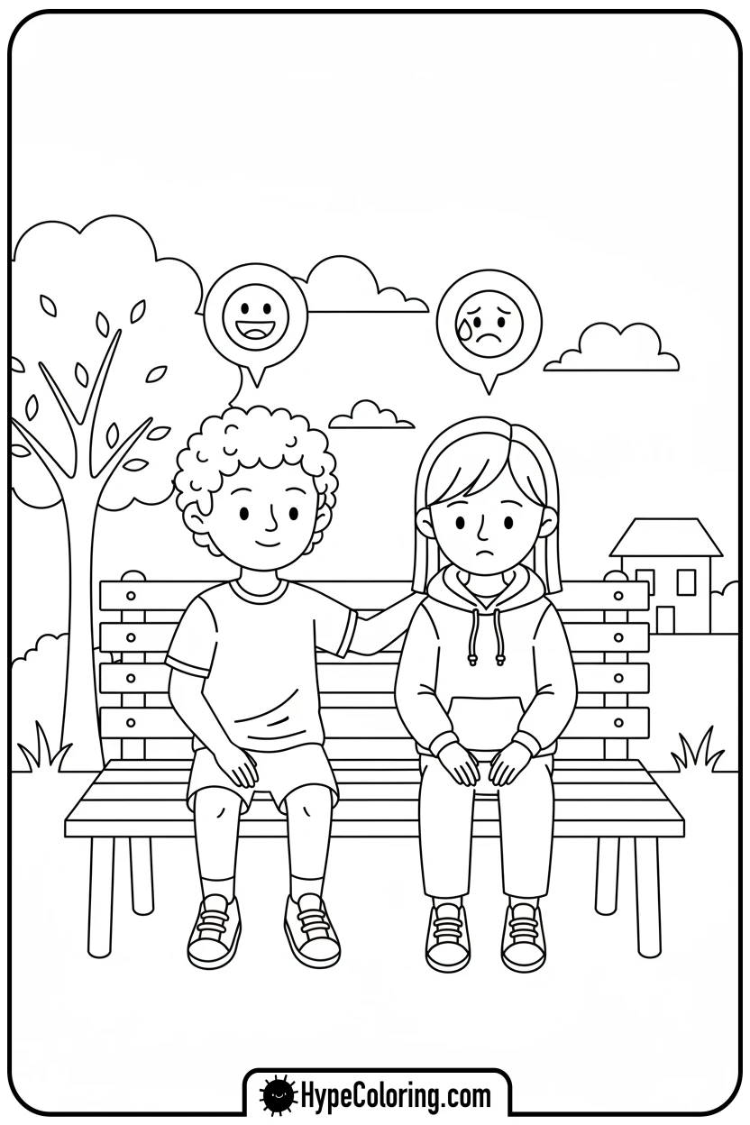 Click to download PDF children-sharing-feelings - coloring pages for mental health