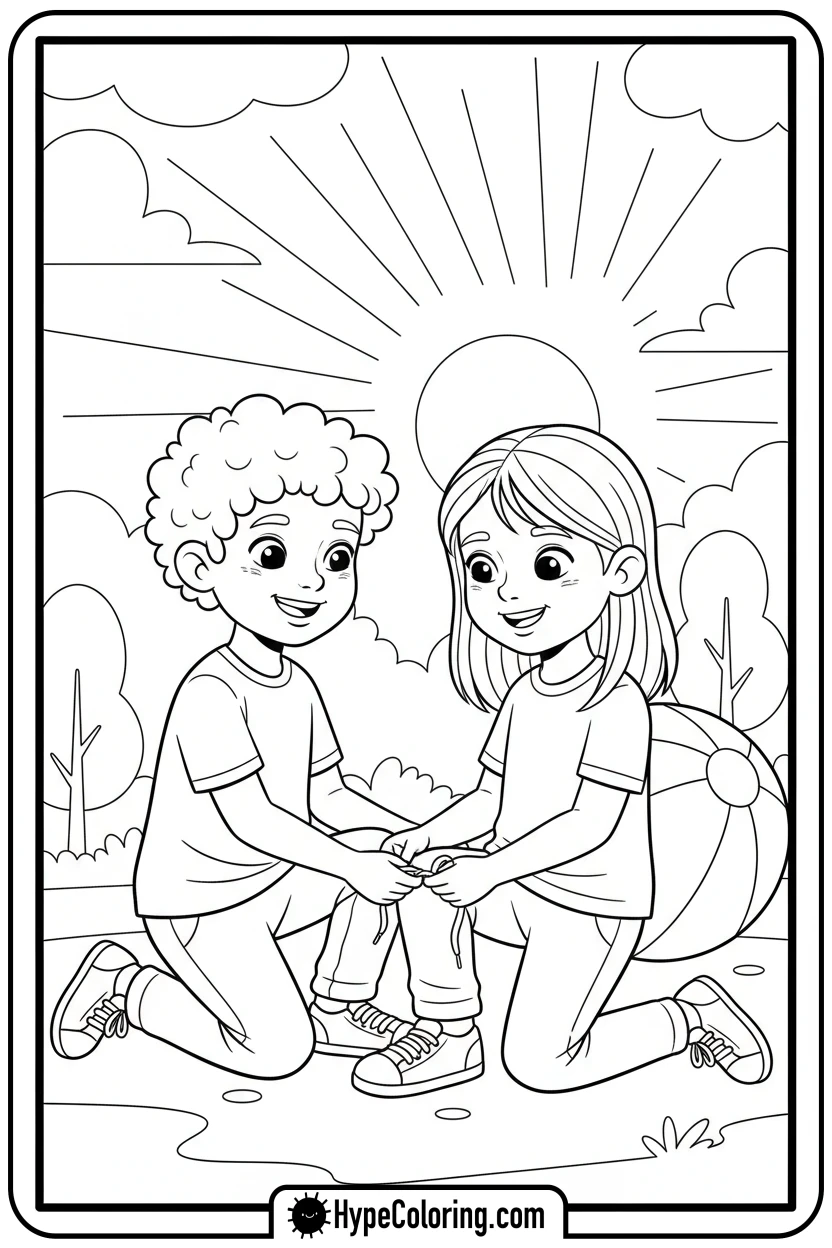 Click to download PDF child-helping-a-friend - coloring pages for mental health