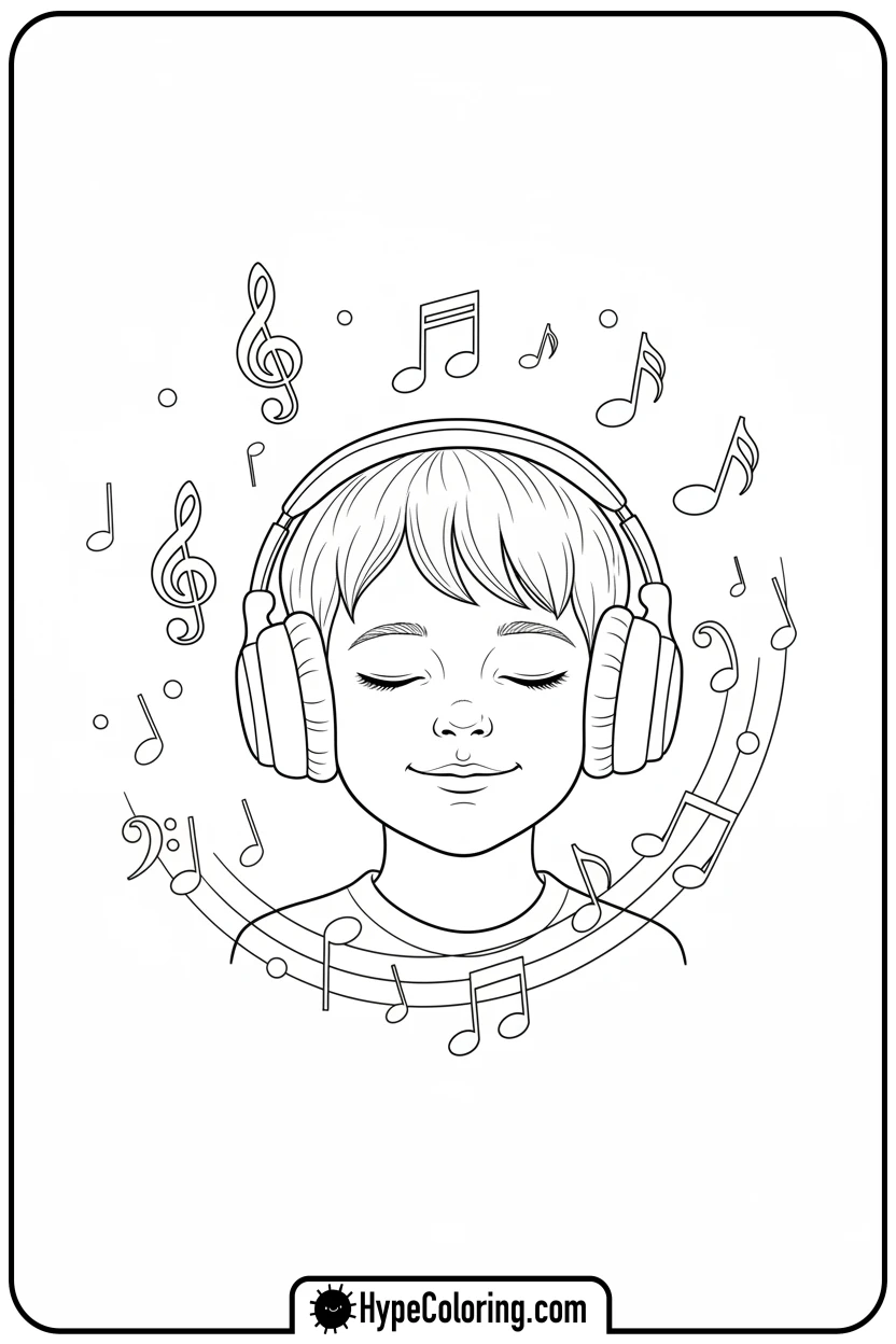 Click to download PDF child-listening-to-music-calmly - coloring pages for mental health