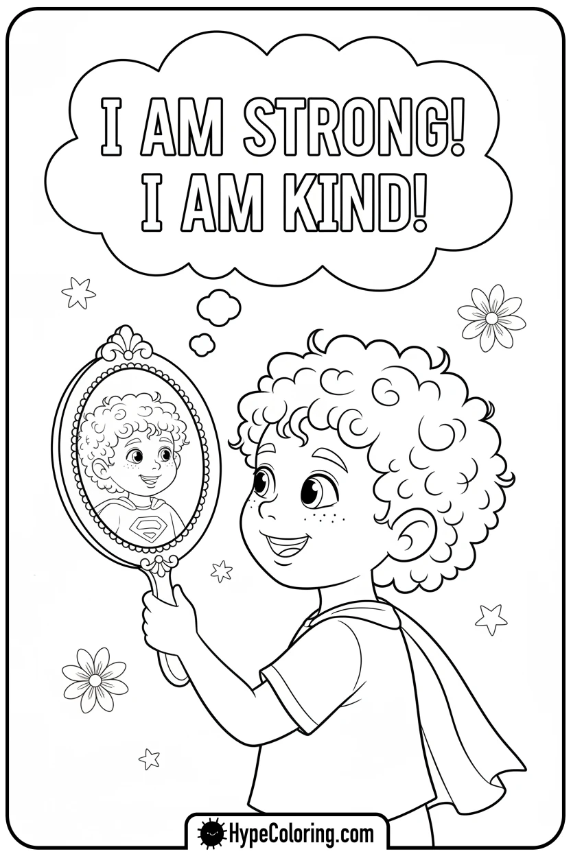 Click to download PDF child-seeing-positive-reflection - coloring pages for mental health