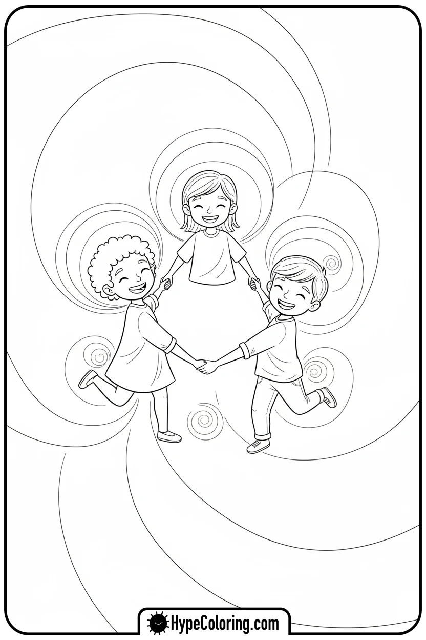 Click to download PDF children-holding-hands - coloring pages for mental health