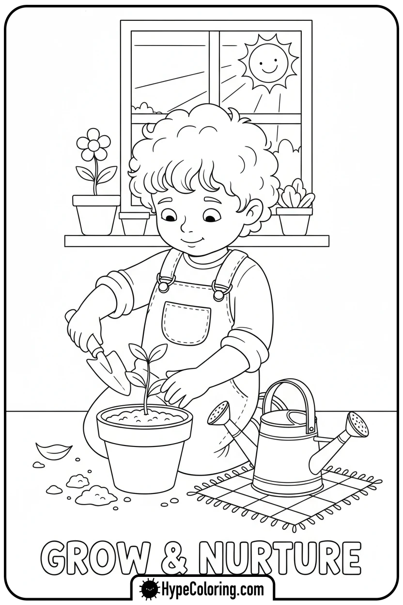 Click to download PDF child-planting-a-seedling - coloring pages for mental health