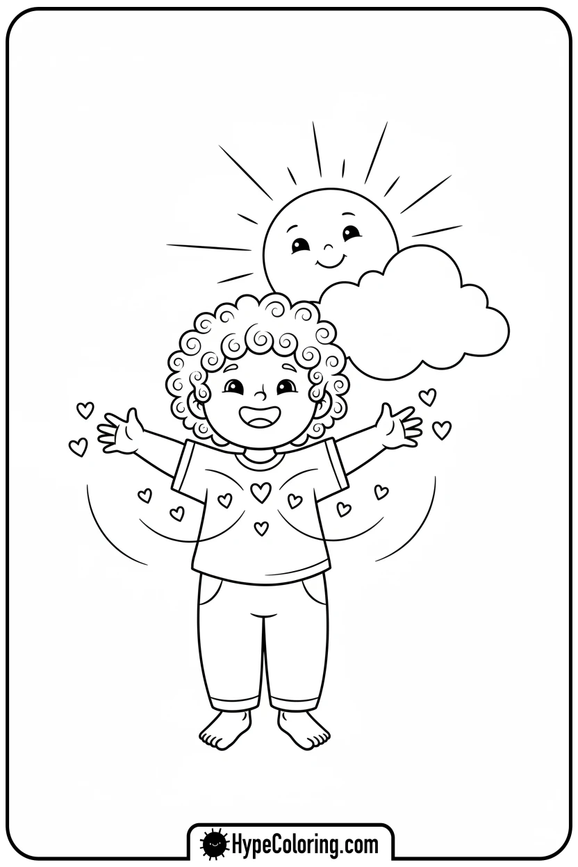 Click to download PDF child-embracing-sunshine - coloring pages for mental health
