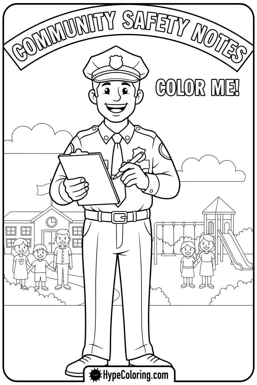 smiling-police-officer-with-clipboard - coloring pages for police