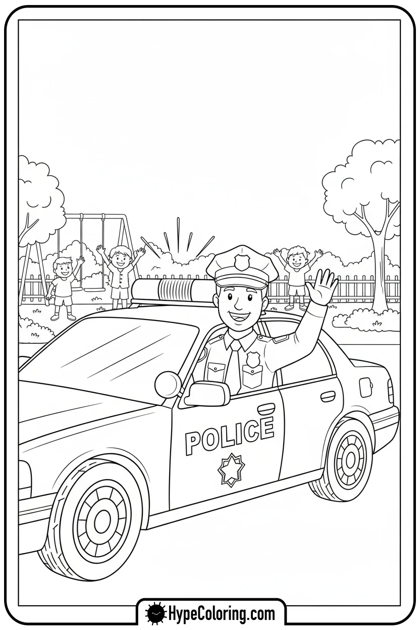 police-officer-in-patrol-car-waving - coloring pages for police