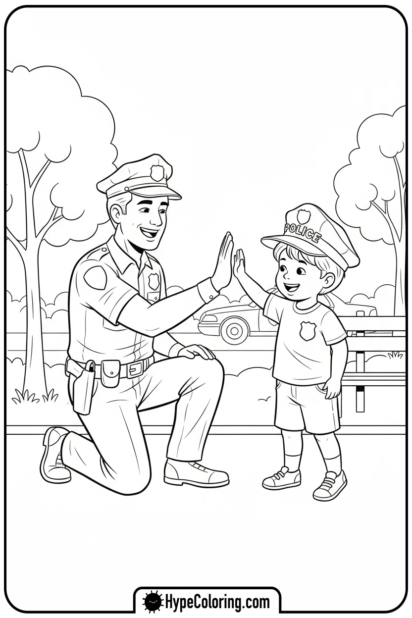 police-officer-high-fiving-child - coloring pages for police