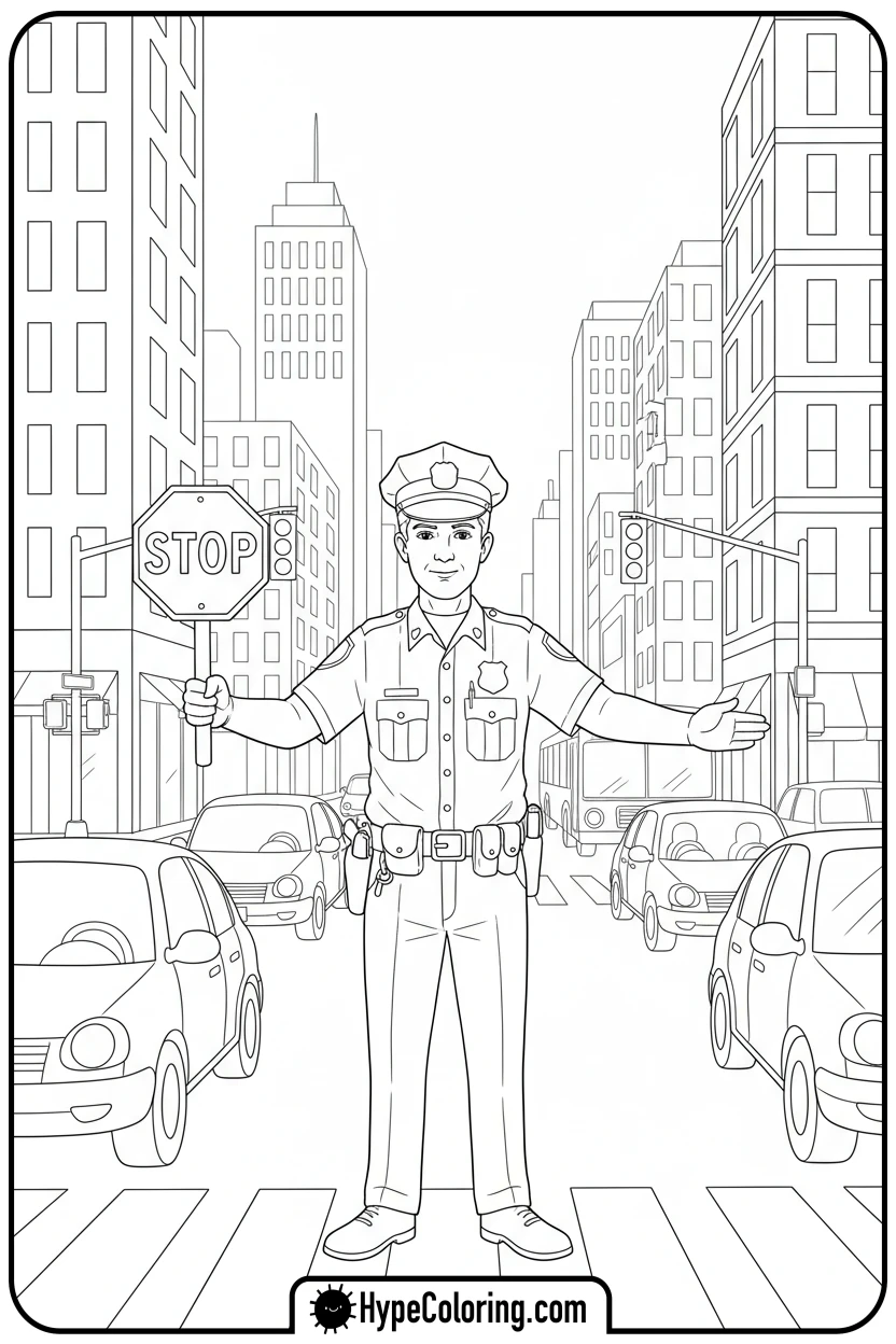 police-officer-directing-traffic - coloring pages for police