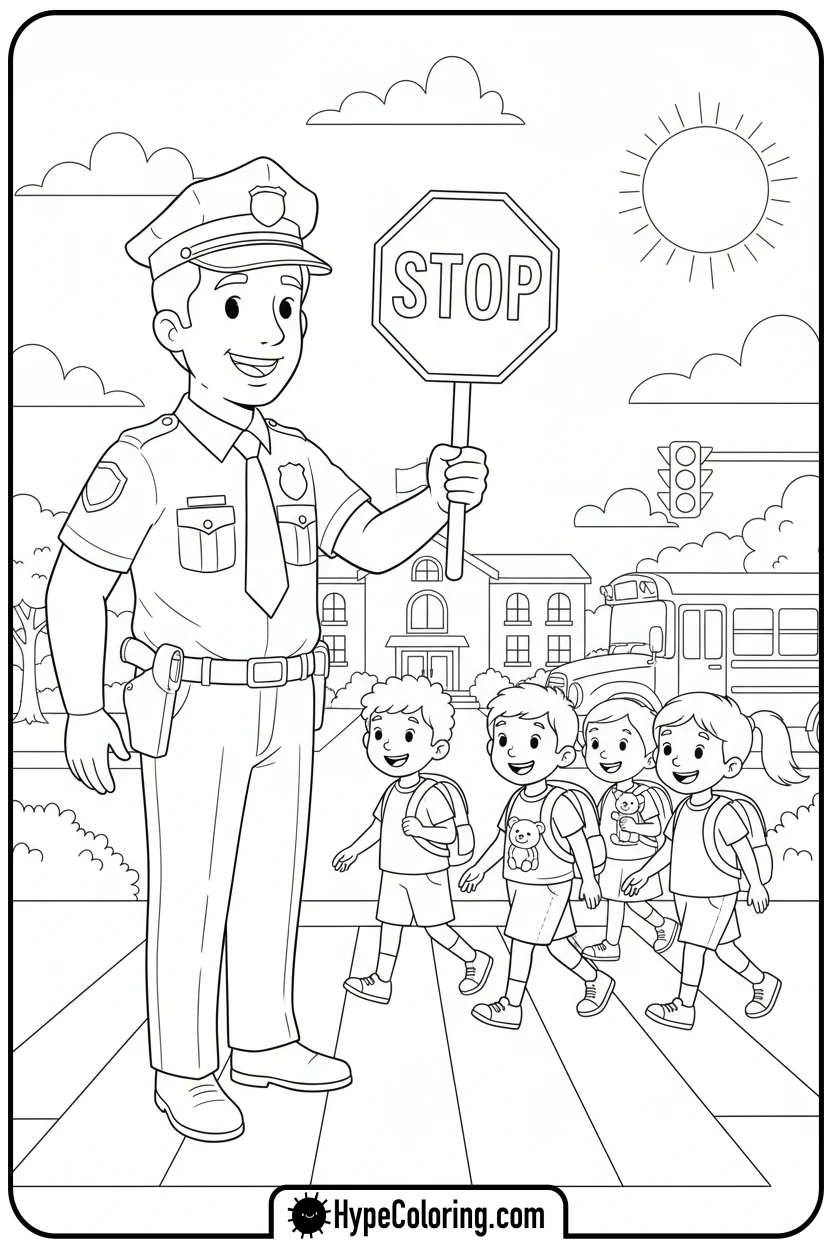 police-officer-with-stop-sign - coloring pages for police