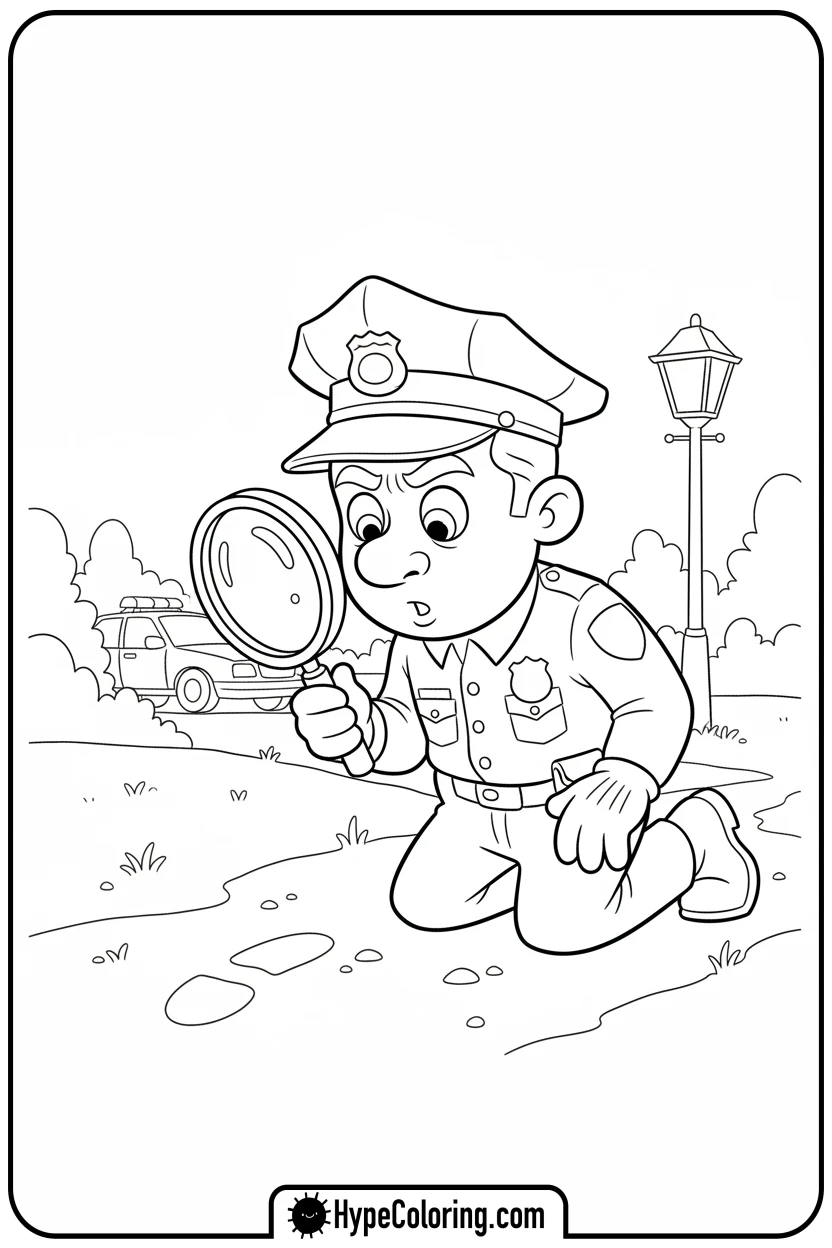 police-officer-inspecting-footprint - coloring pages for police