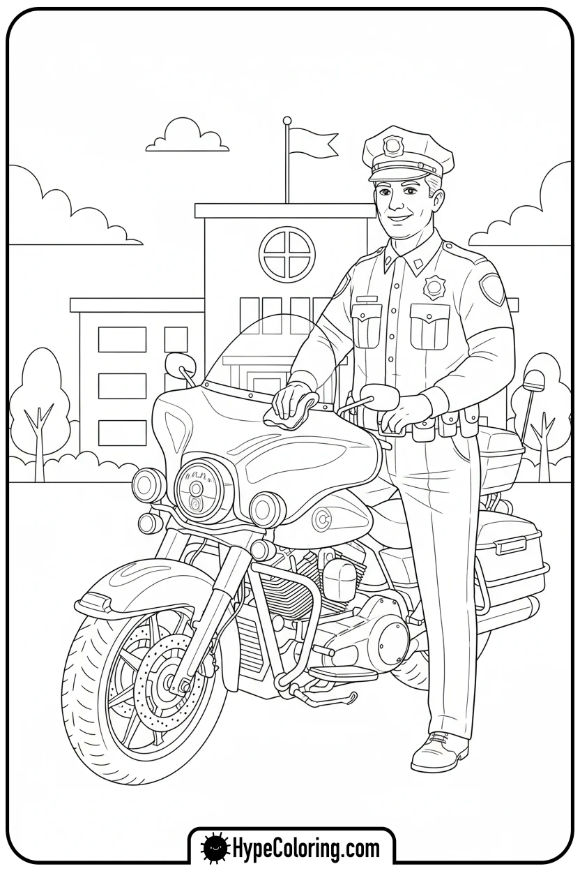 police-officer-polishing-motorcycle - coloring pages for police