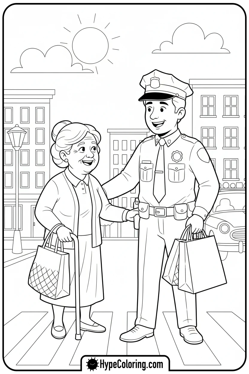 police-officer-helping-elderly - coloring pages for police