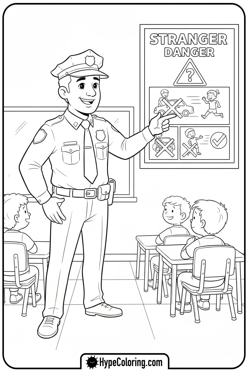 police-officer-teaching-safety - coloring pages for police