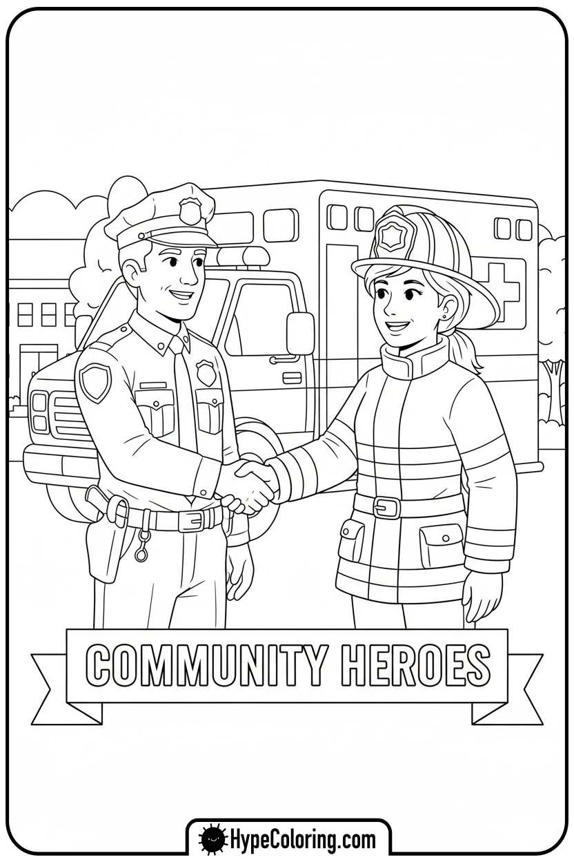 police-officer-and-firefighter-handshake - coloring pages for police