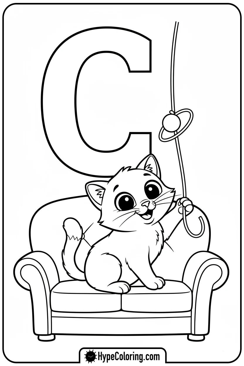 playful-cat-on-couch - coloring pages for the letter c
