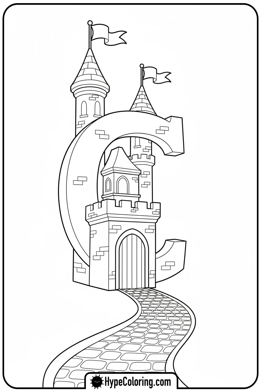 grand-castle-with-flags - coloring pages for the letter c