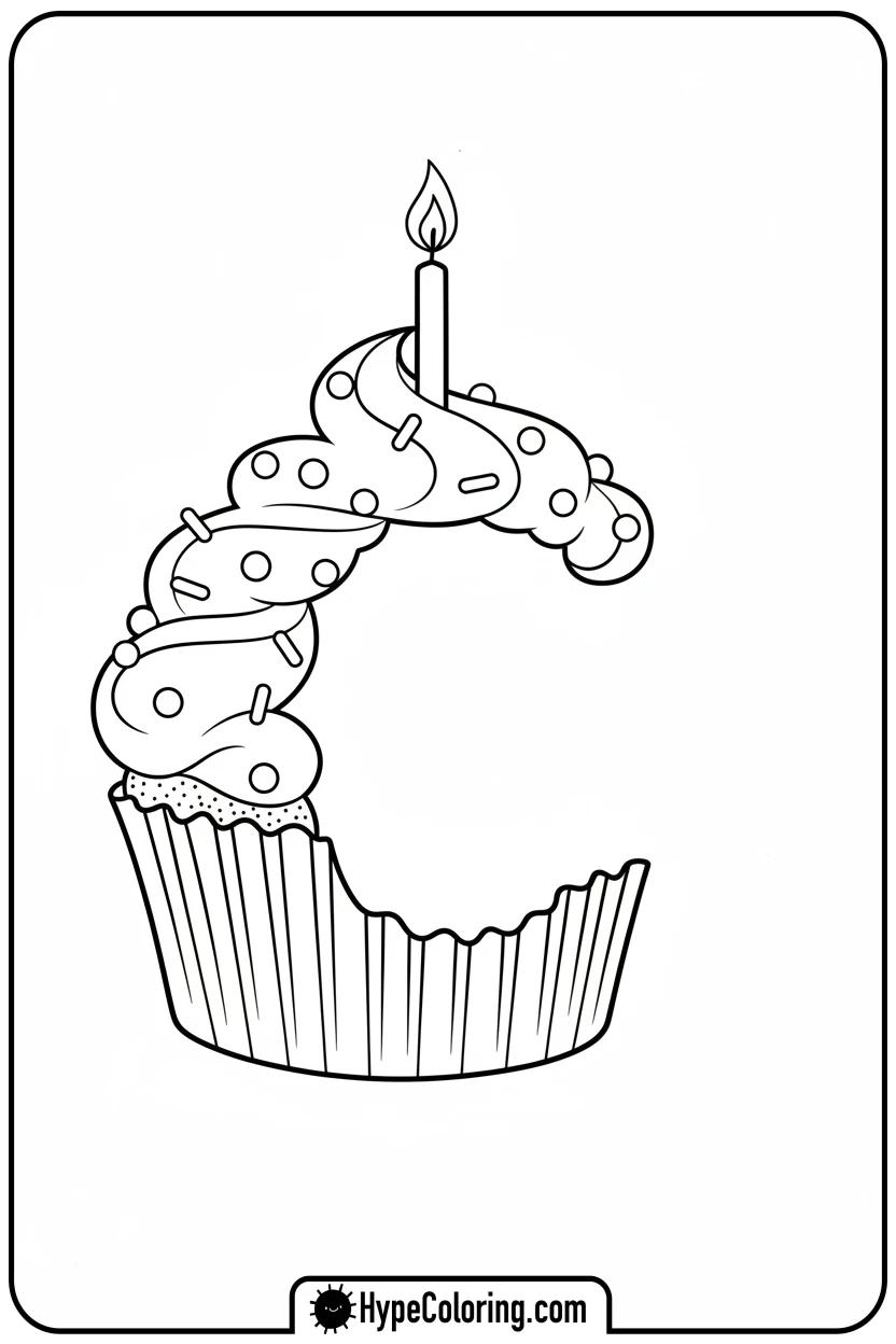 cupcake-with-candle - coloring pages for the letter c