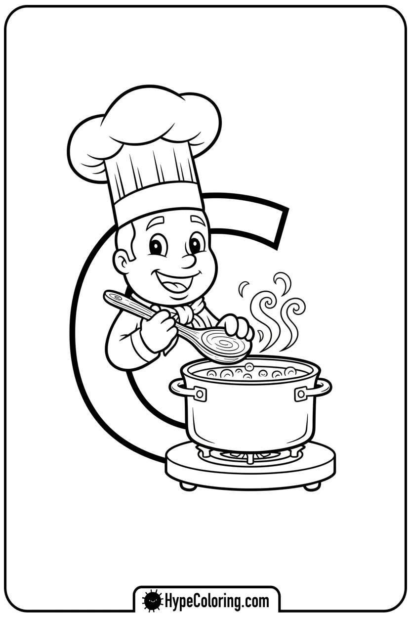 chef-stirring-soup - coloring pages for the letter c