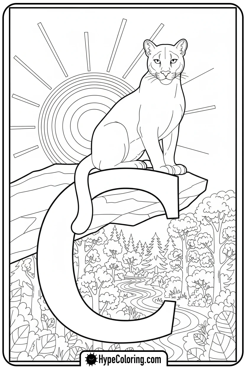 cougar-on-rocky-ledge - coloring pages for the letter c