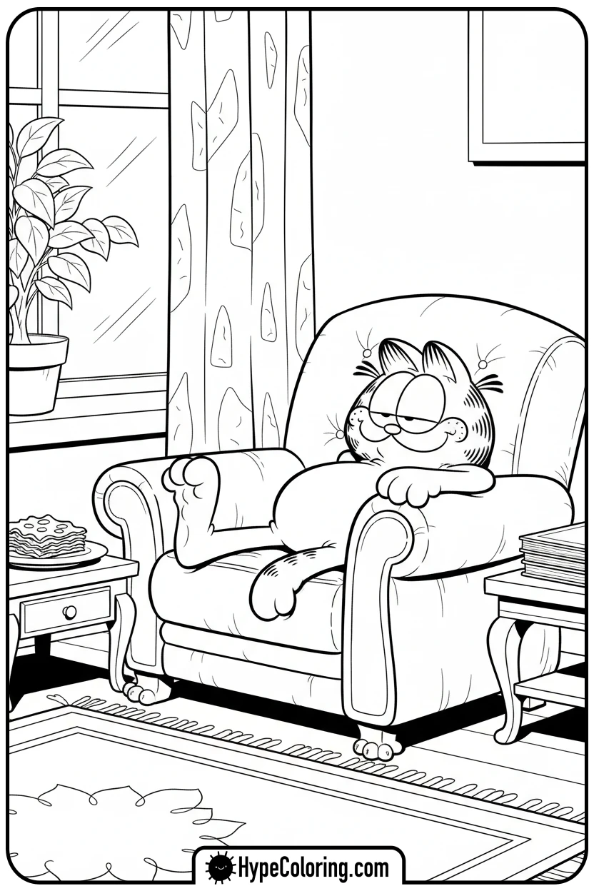 garfield-relaxing-with-lasagna - coloring pages garfield