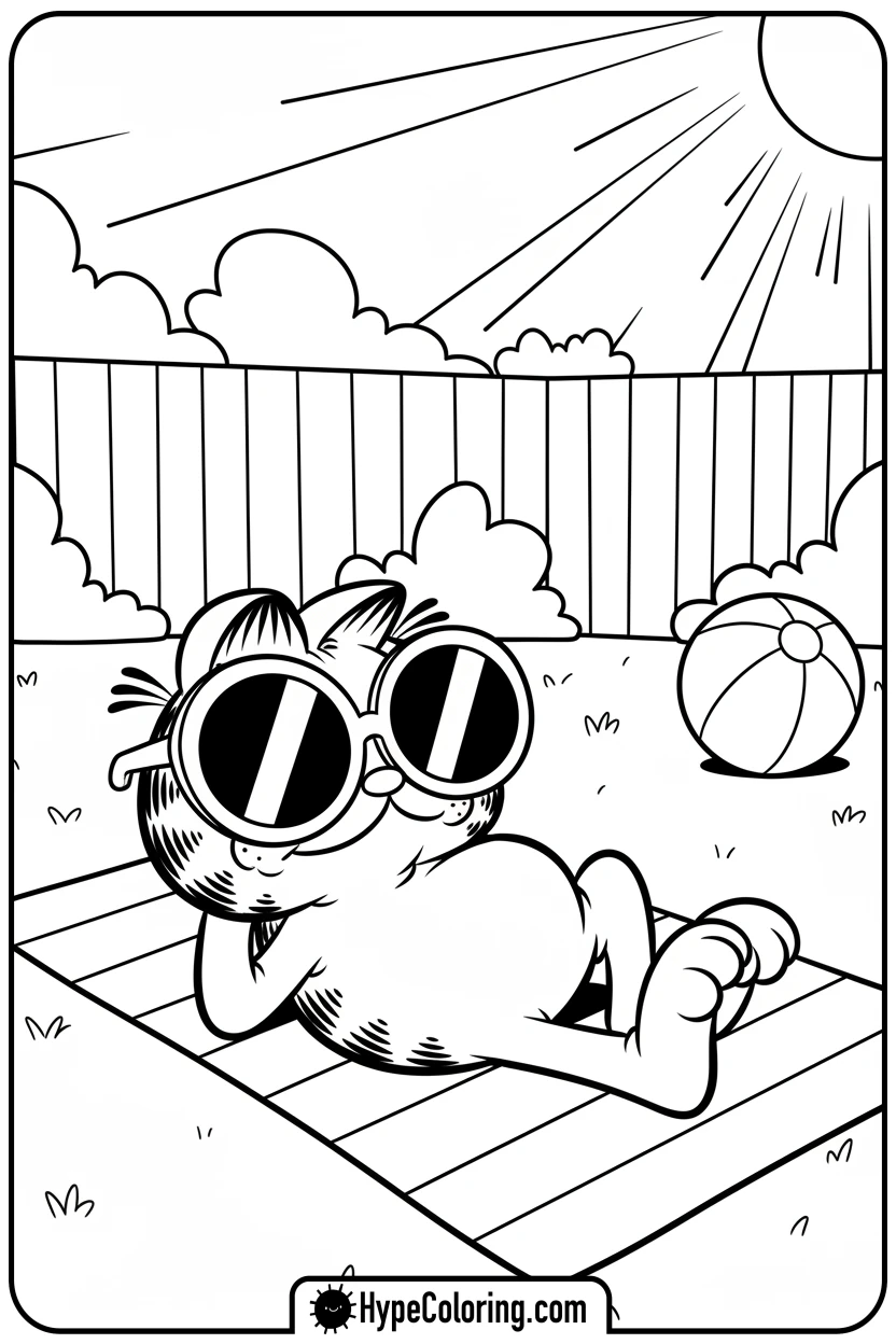 garfield-sunbathing-with-sunglasses - coloring pages garfield