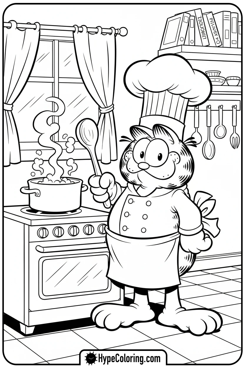 garfield-dressed-as-a-chef - coloring pages garfield