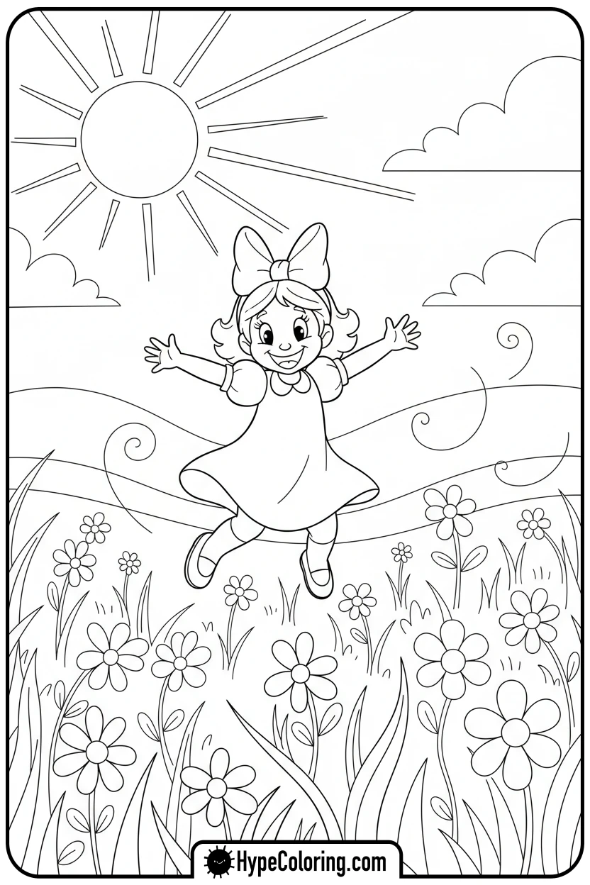 daisy-skipping-through-flowers - daisy coloring pages