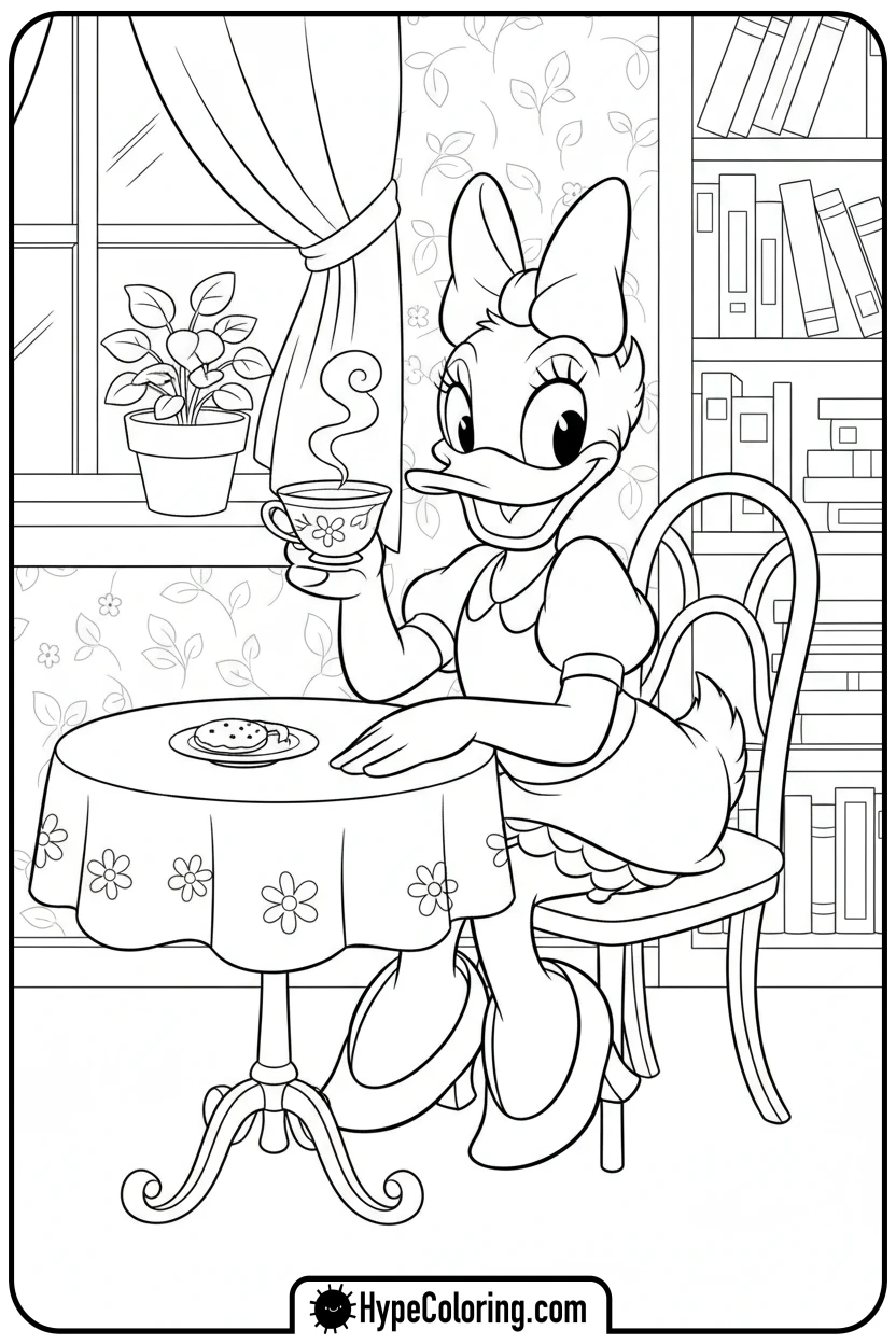 daisy-enjoying-tea-and-a-cookie - daisy coloring pages