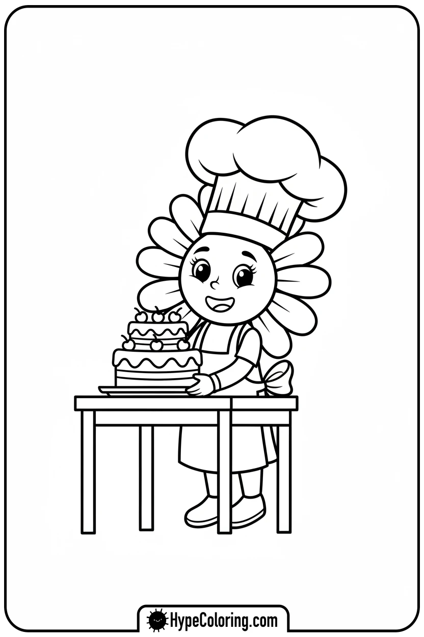 daisy-baking-and-presenting-a-cake - daisy coloring pages