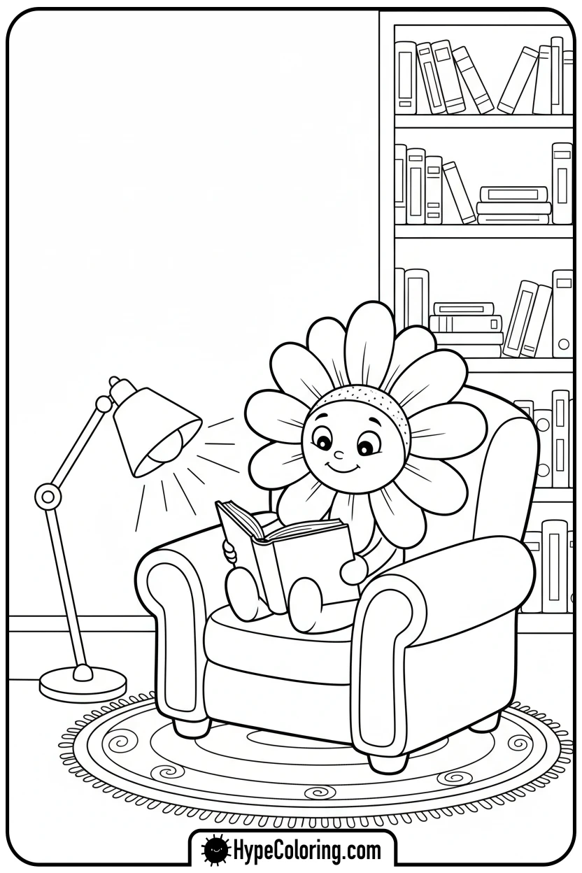 daisy-reading-a-book-in-an-armchair - daisy coloring pages