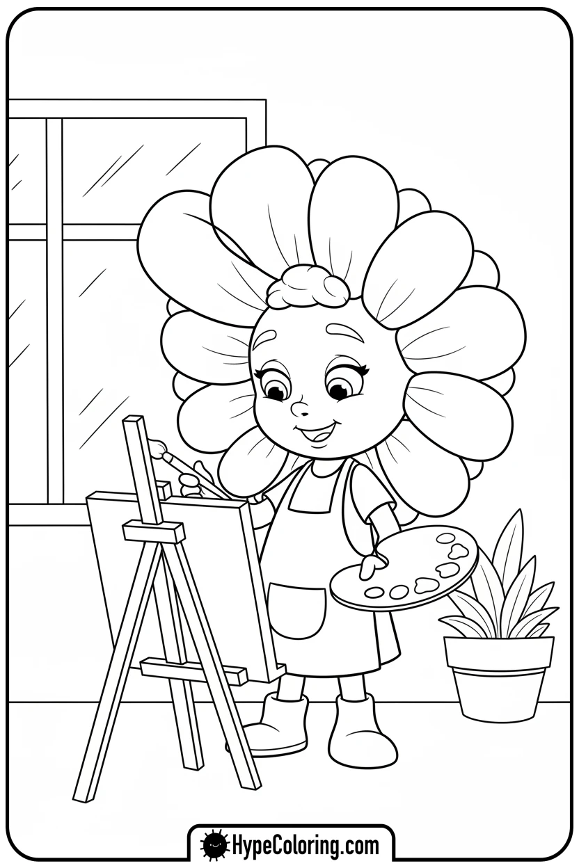 daisy-painting-on-an-easel - daisy coloring pages