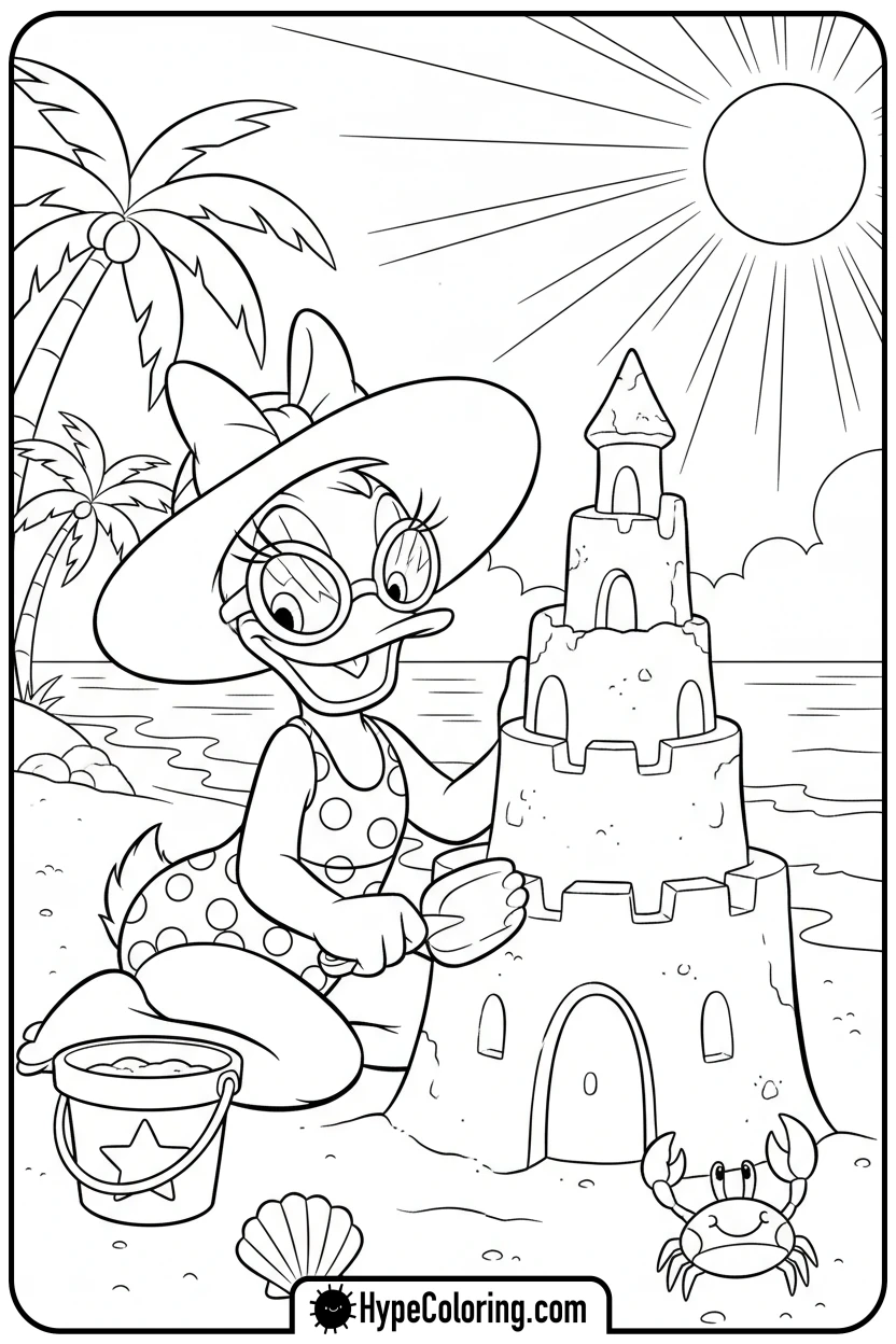 daisy-building-a-sandcastle-at-the-beach - daisy coloring pages