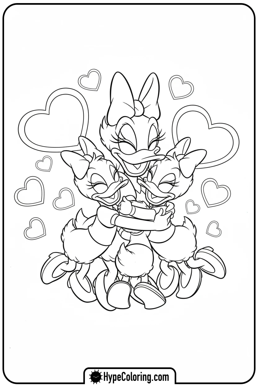 daisy-hugging-her-three-nieces - daisy coloring pages