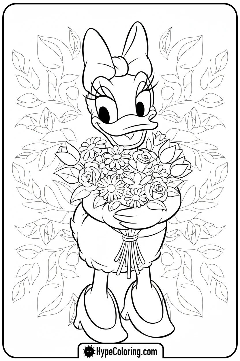 daisy-holding-a-flower-bouquet - daisy coloring pages
