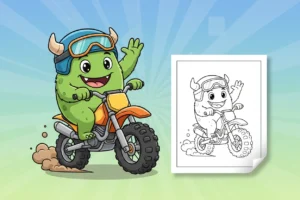 a-friendly-cartoon-monster-character - dirt bike coloring page