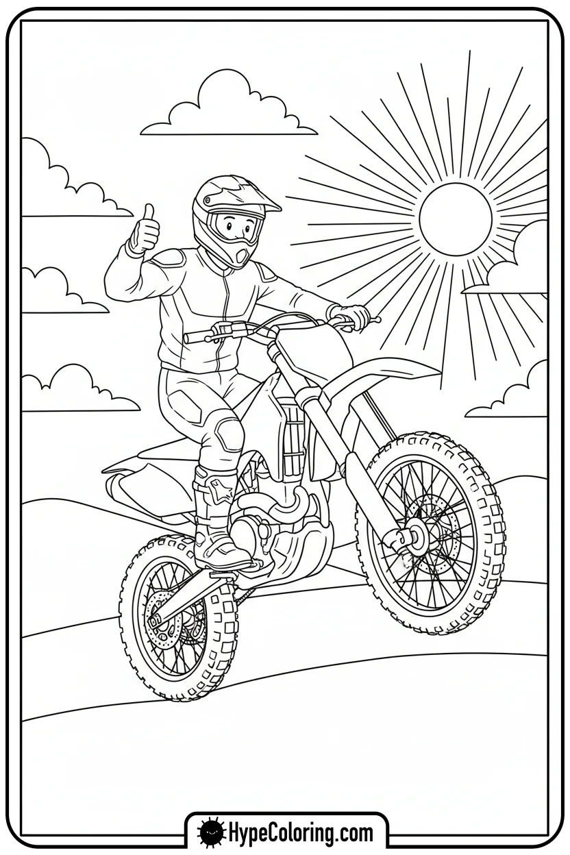 dirt-bike-doing-a-wheelie - dirt bike coloring page